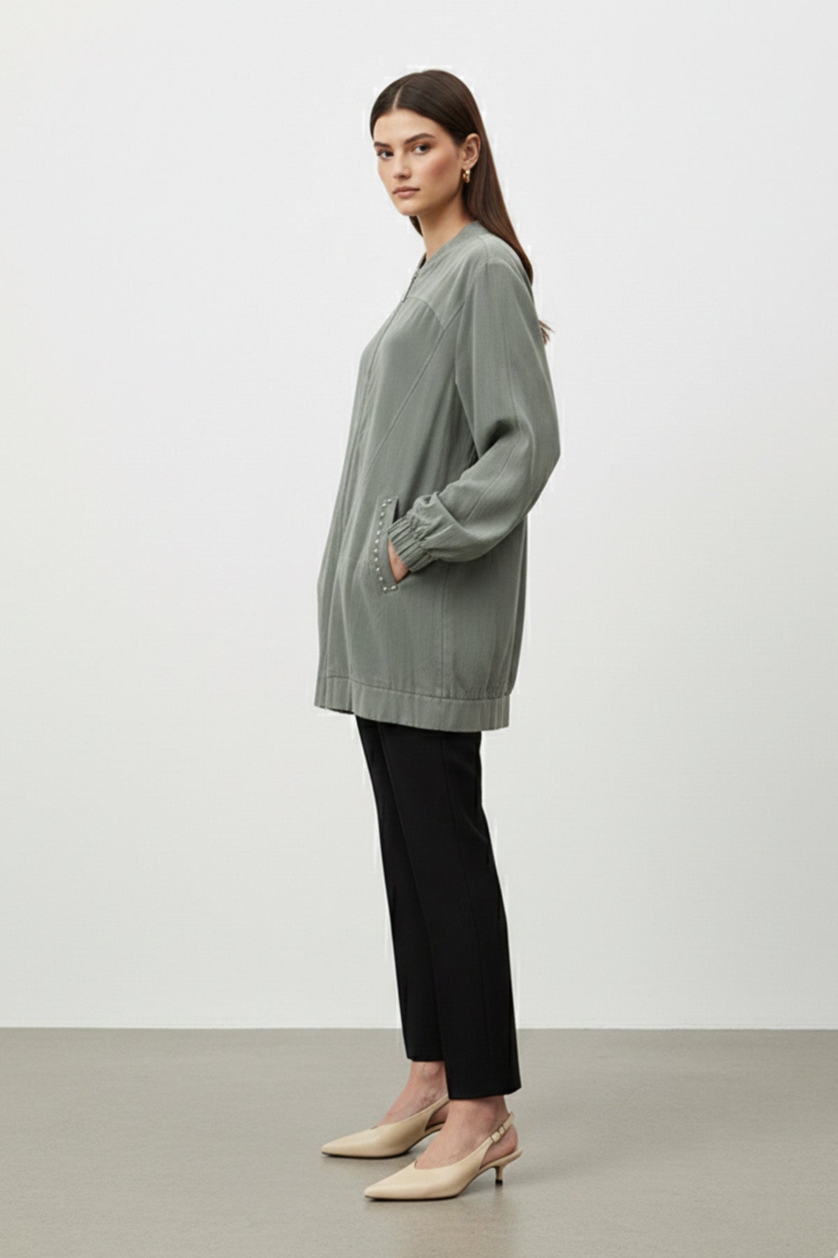 Kadın Cep Detaylı Fermuarlı Süet Ceket - 15258CKT