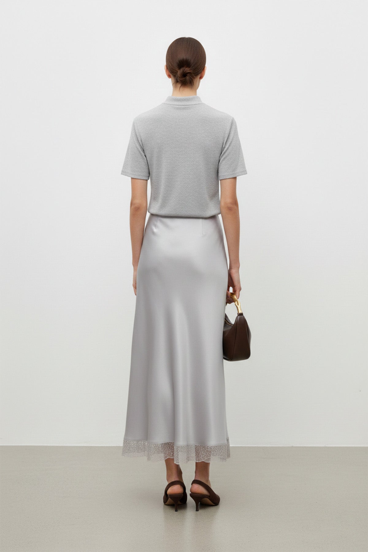 Saten Dantel Detaylı Uzun Etek-20729