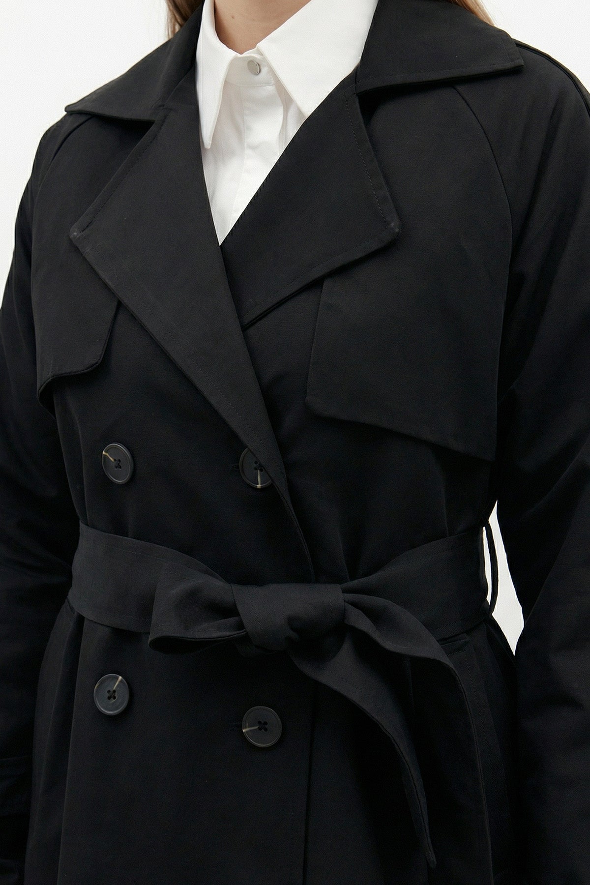 Kruvaze Kuşaklı Uzun Trençkot-20737