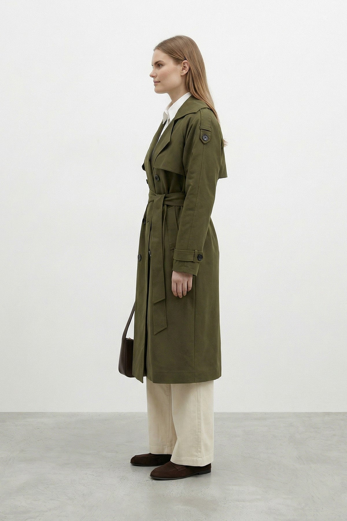 Kruvaze Kuşaklı Uzun Trençkot-20737