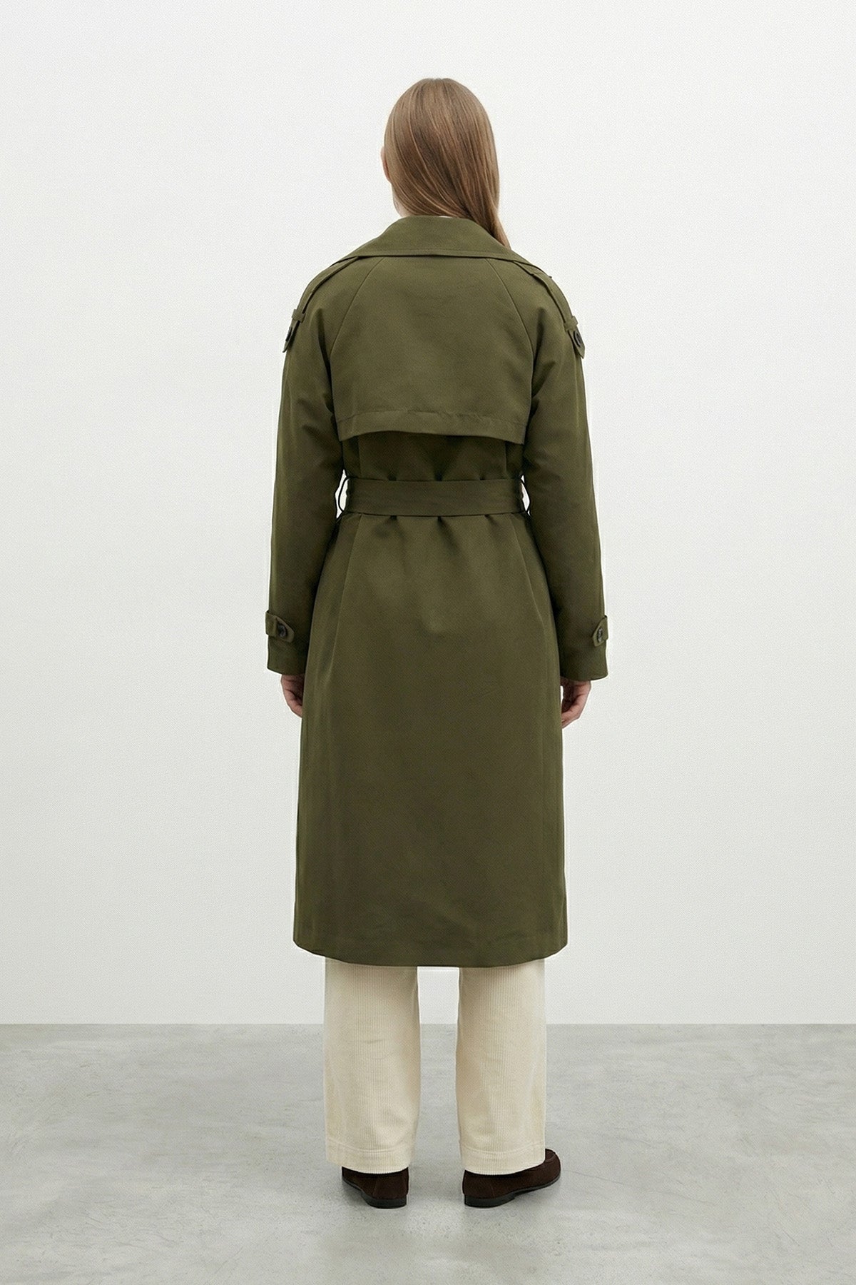 Kruvaze Kuşaklı Uzun Trençkot-20737