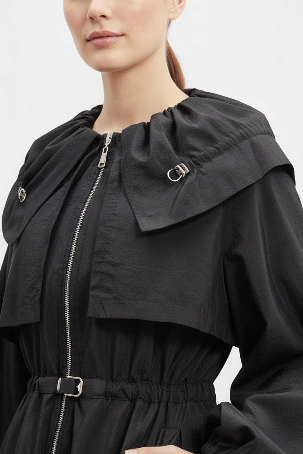 Kadın Balon Kol  Detaylı Kemerli  Kısa Trenchcoat-32450TRC