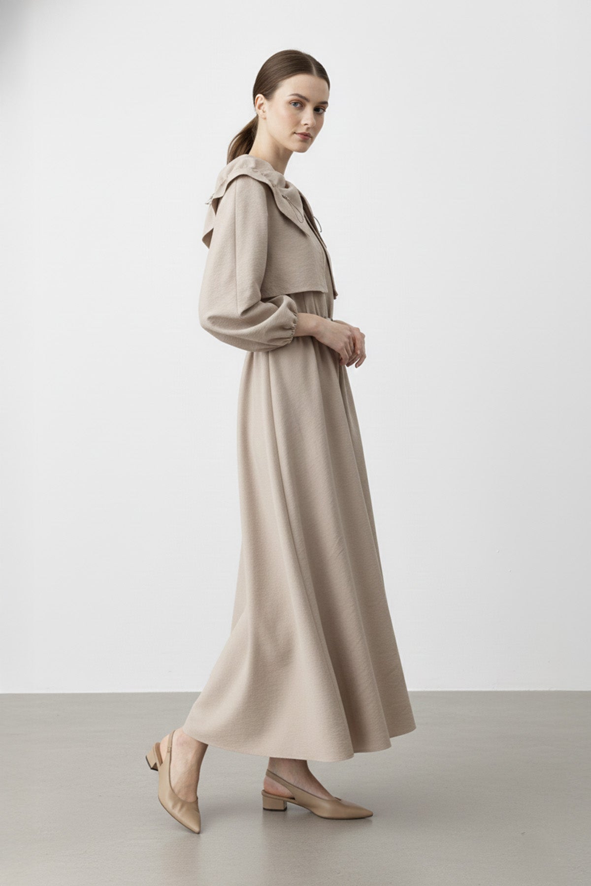 Kadın Fermuarlı Belden Kemerli Uzun Elbise-32451