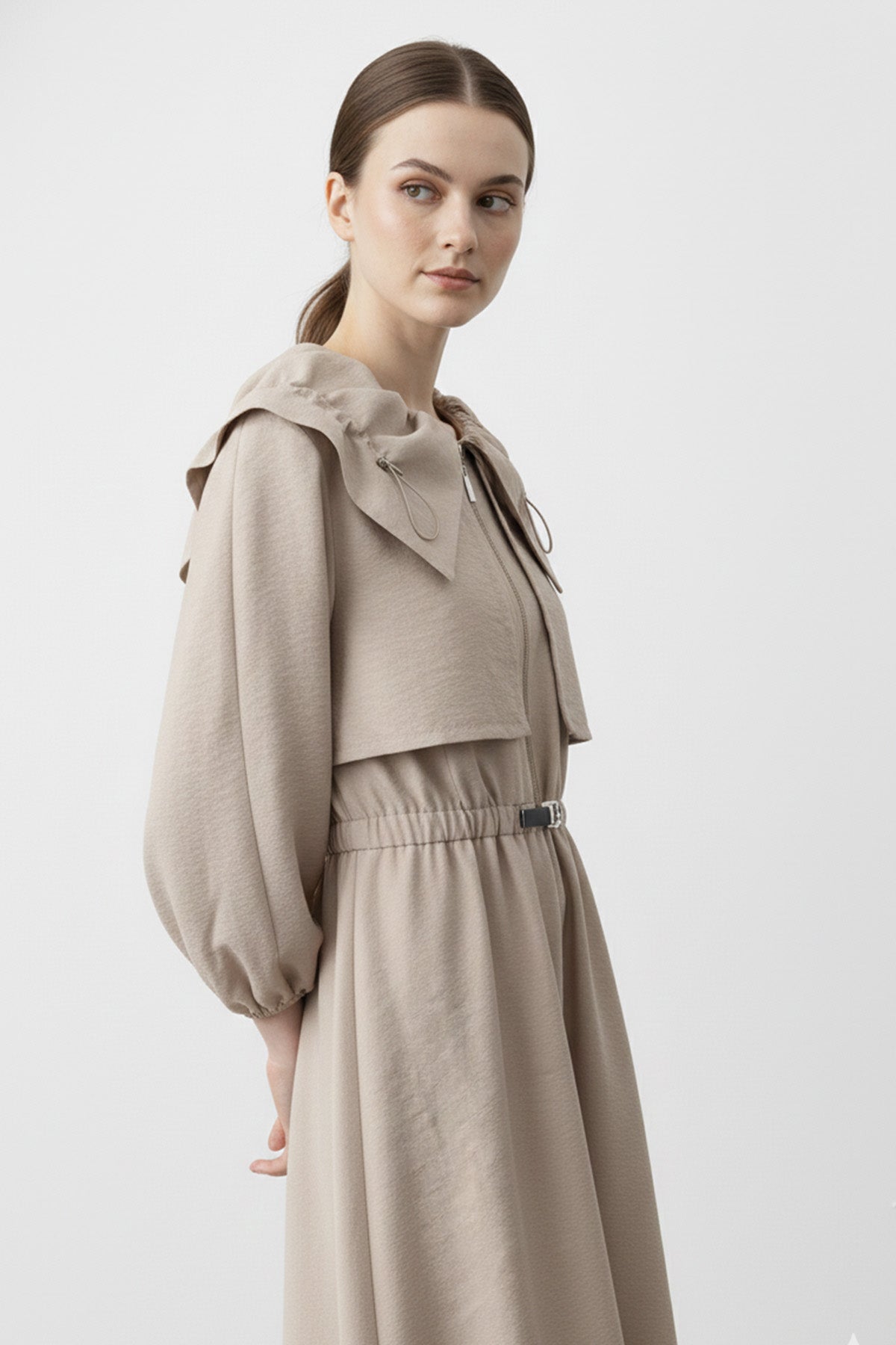 Kadın Fermuarlı Belden Kemerli Uzun Elbise-32451