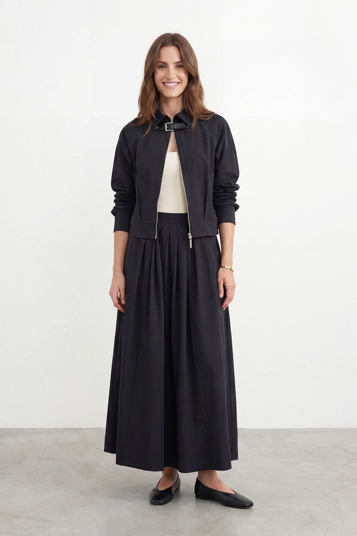 Kadın Yaka Toka Detaylı Fermuarlı Ceket - 32452CKT