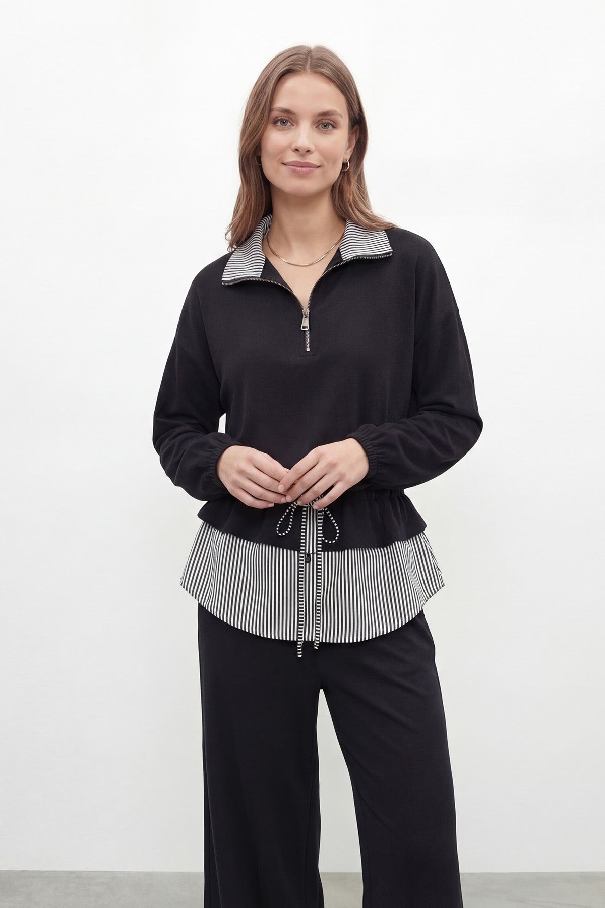 Kadın Düz Desenli Dokuma Tunik Pantolon Takım – 32462TKS