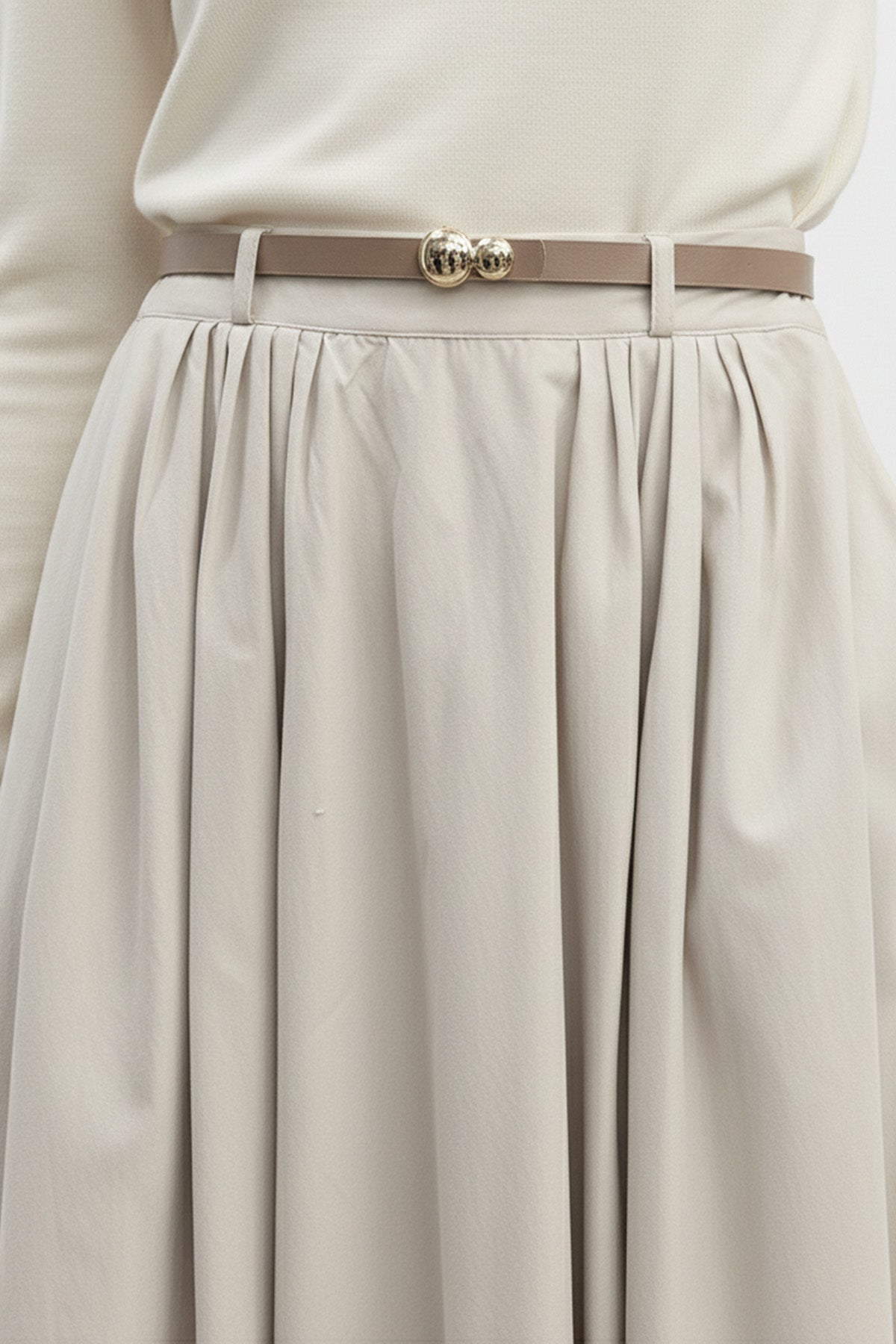 Kemer Detaylı Yüksek Bel Uzun Pileli Kadın Etek-32463