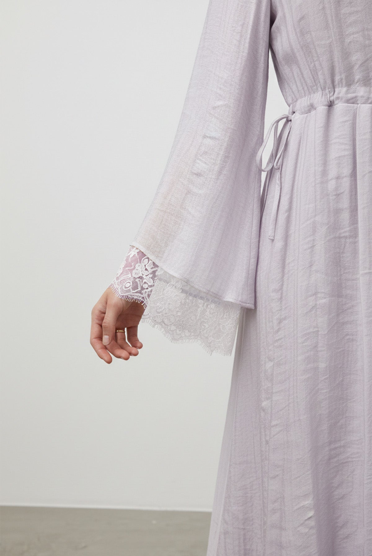 Kadın Belden Bağlamalı Dantel Detaylı Uzun Elbise-32466ELB