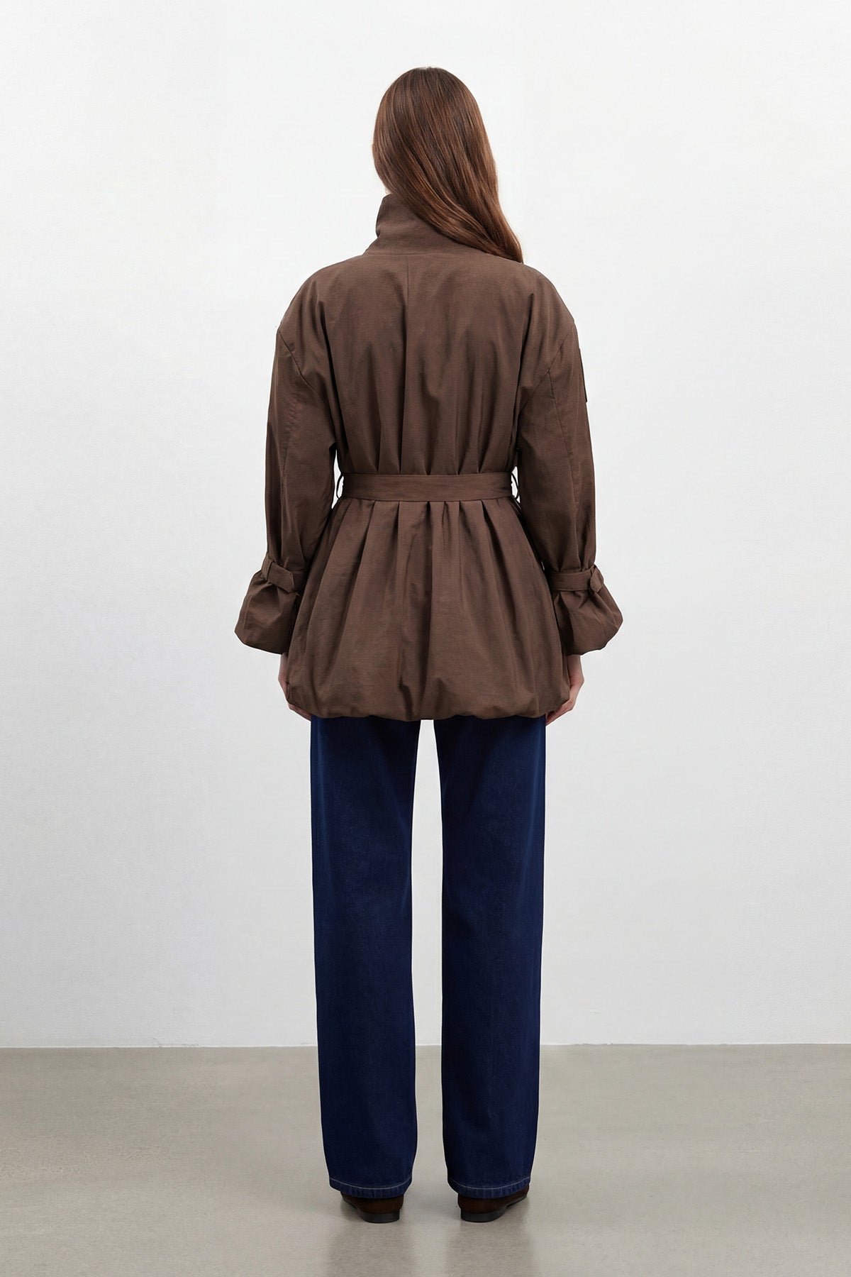 Kadın Dik Yaka Belden Büzgülü Tasarım Ceket – 32469CKT