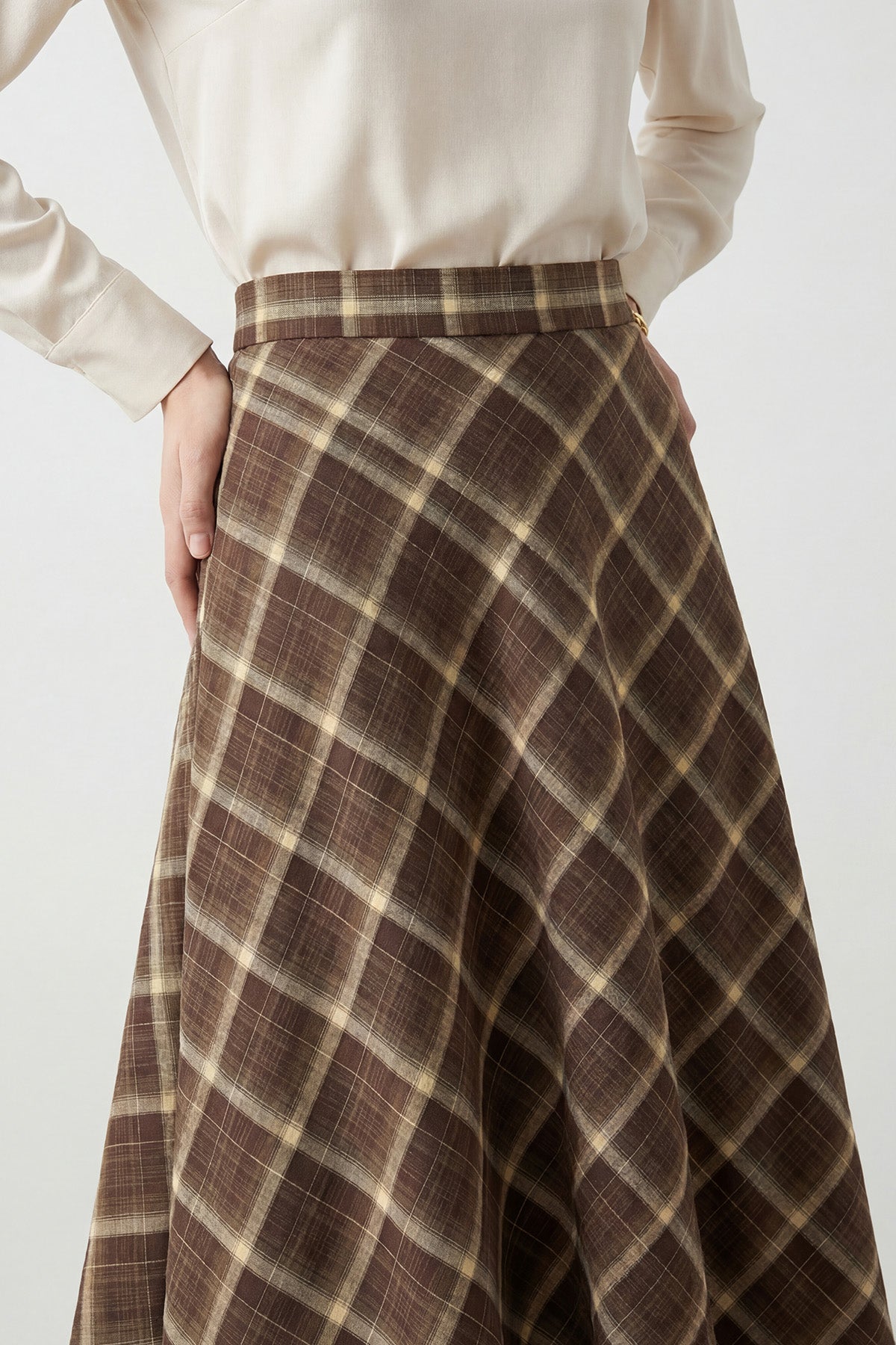 Kadın Ekose Desenli Kloş Dokuma Etek -32495ETK