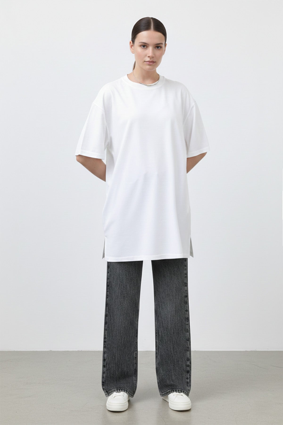 Kadın Uzun Bol Kesim Tshirt - 40009TSH