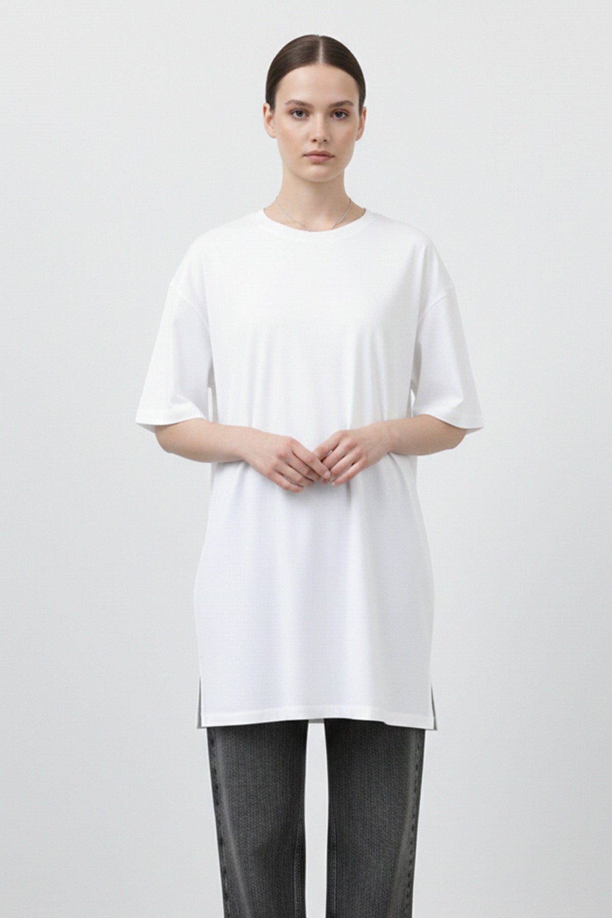 Kadın Uzun Bol Kesim Tshirt - 40009TSH