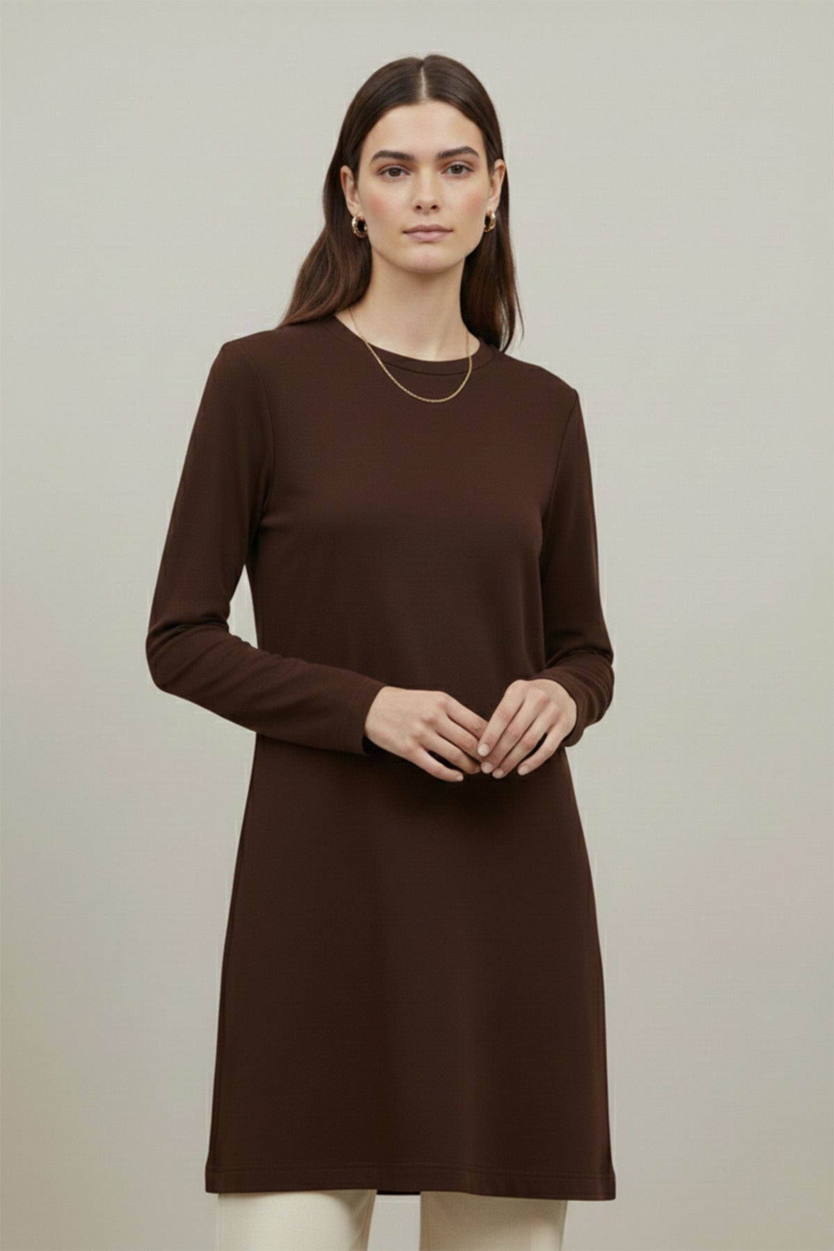 Kadın Düz Kesim Uzun Kollu Tunik - 40021TUN