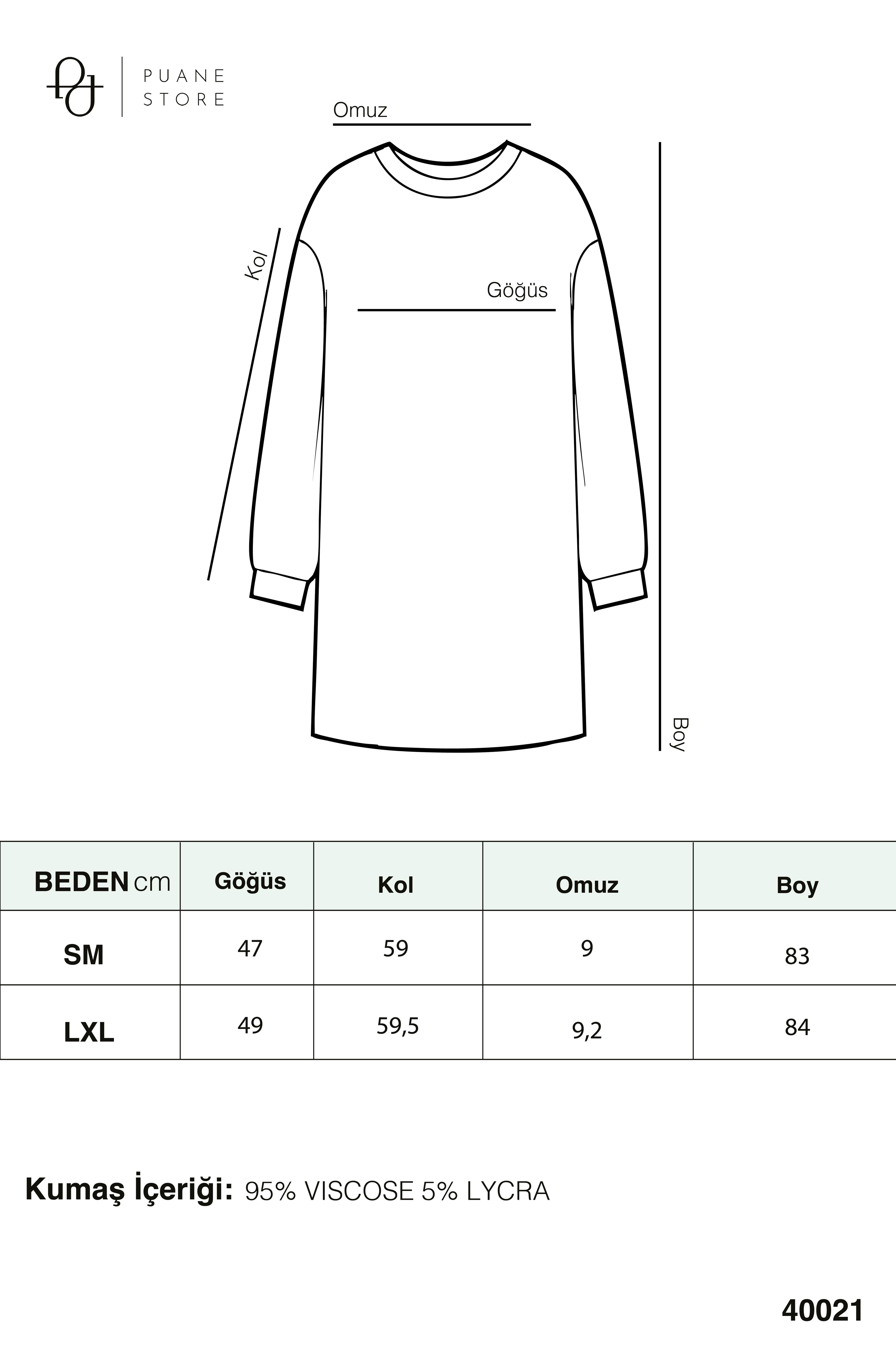 Kadın Düz Kesim Uzun Kollu Tunik - 40021TUN