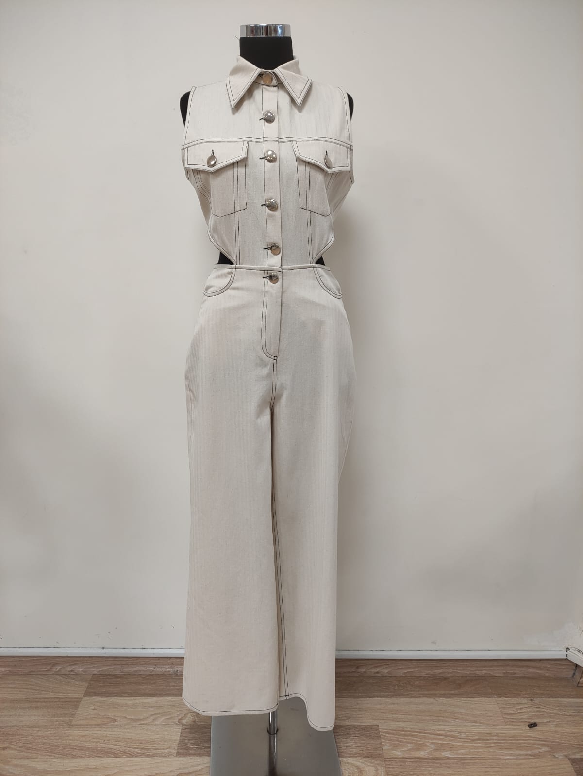 Kadın Sıfır Kollu Bel Detaylı Denim Tulum -31383TLM