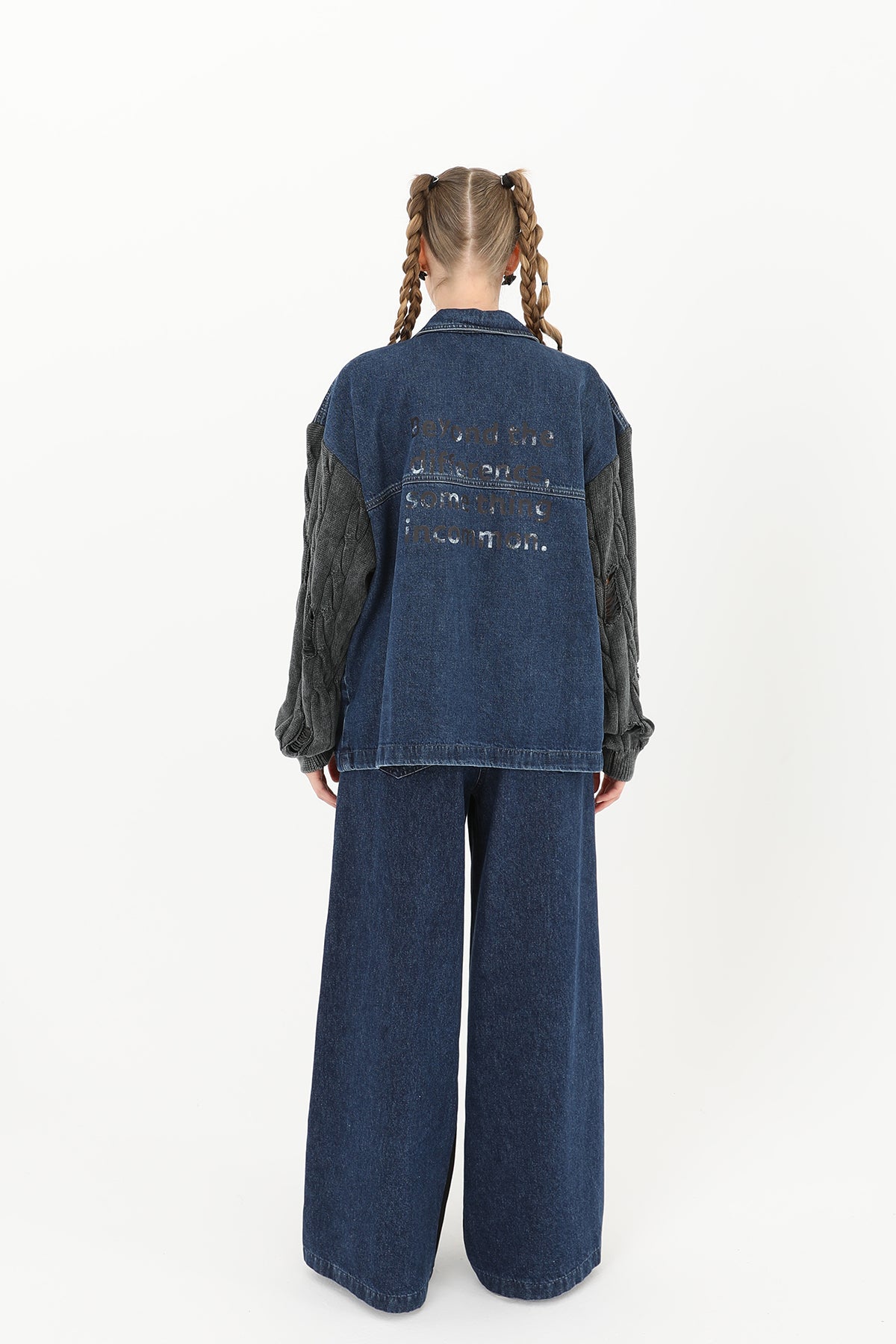 Kadın Triko Kol Detaylı Denim Ceket -32041CKT