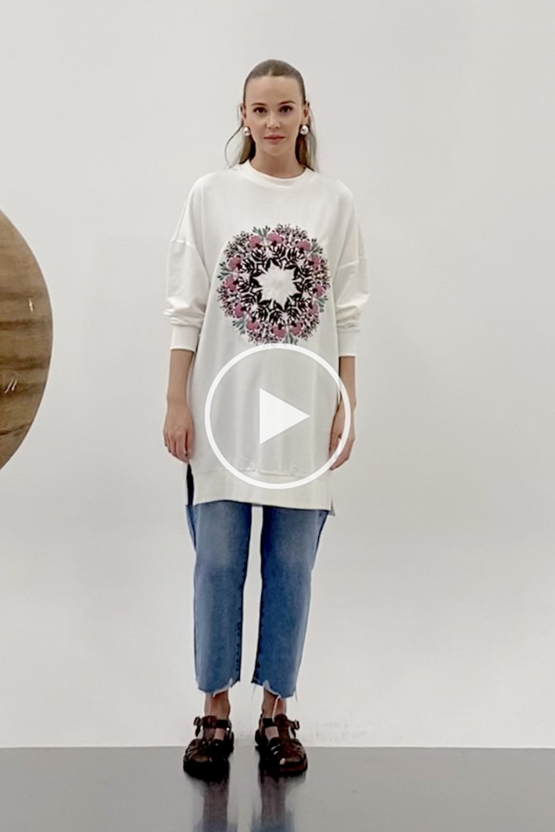 Women's Front Round Flower Embroidered Tunic - 10668TUN