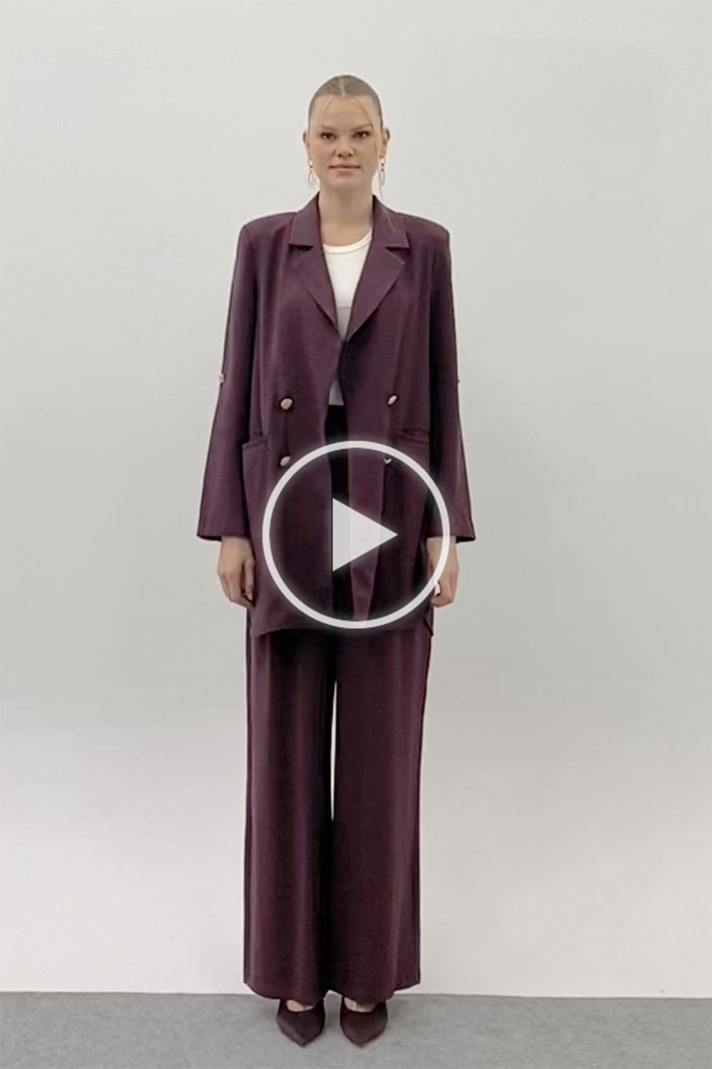 Kadın Düğme Detaylı Pantolonlu Blazer Ceket Takım - 14321TKM