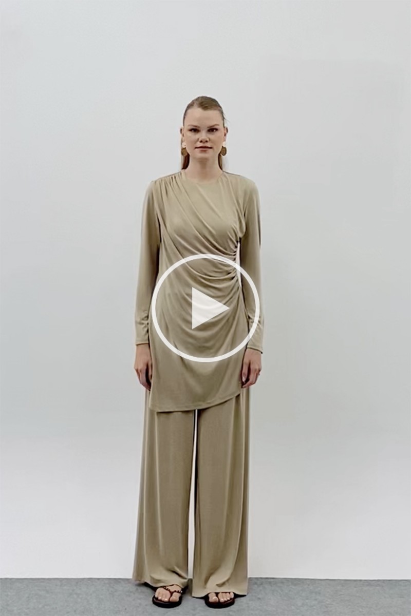Kadın Drape Detaylı Pantolonlu Takım - 14349TKS