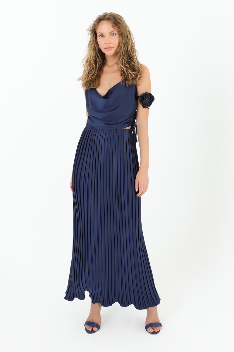 Women's Pleated Long Satin Skirt - 31916ETK Women's Pleated Long Satin Skirt - 31916ETK