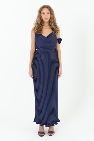 Women's Pleated Long Satin Skirt - 31916ETK Women's Pleated Long Satin Skirt - 31916ETK