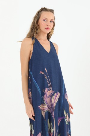 Kadın Tropik Lilium Desenli Elbise-31943ELB Kadın Tropik Lilium Desenli Elbise-31943ELB