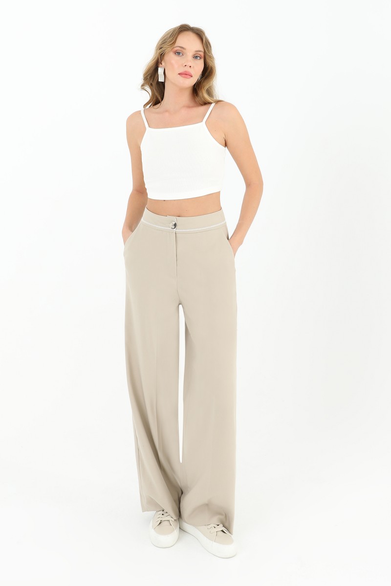 Kadın Beli Nakış Detaylı Geniş Paça Pantolon - 31976PNT Kadın Beli Nakış Detaylı Geniş Paça Pantolon - 31976PNT