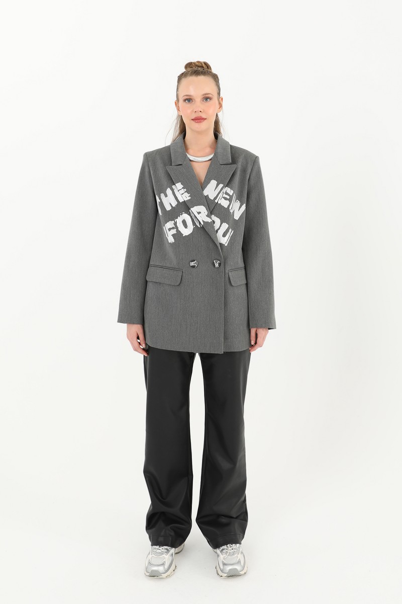 Kadın Yazı Baskılı Blazer Ceket - 31978CKT Kadın Yazı Baskılı Blazer Ceket - 31978CKT
