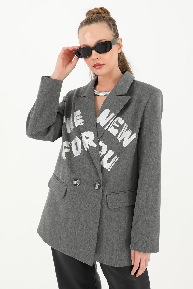 Kadın Yazı Baskılı Blazer Ceket - 31978CKT Kadın Yazı Baskılı Blazer Ceket - 31978CKT