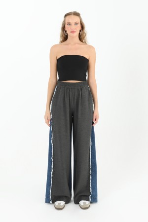 Kadın Yanları Kot Detaylı Geniş Paça Pantolon - 31982PNT Kadın Yanları Kot Detaylı Geniş Paça Pantolon - 31982PNT