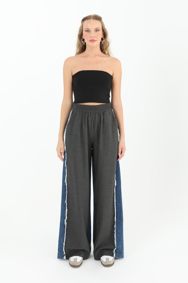 Kadın Yanları Kot Detaylı Geniş Paça Pantolon - 31982PNT Kadın Yanları Kot Detaylı Geniş Paça Pantolon - 31982PNT