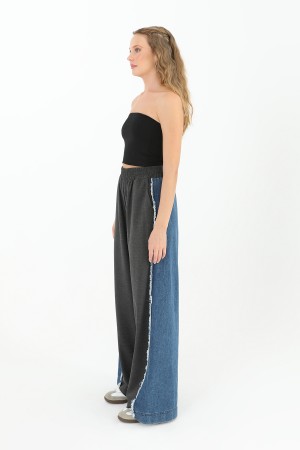 Kadın Yanları Kot Detaylı Geniş Paça Pantolon - 31982PNT Kadın Yanları Kot Detaylı Geniş Paça Pantolon - 31982PNT