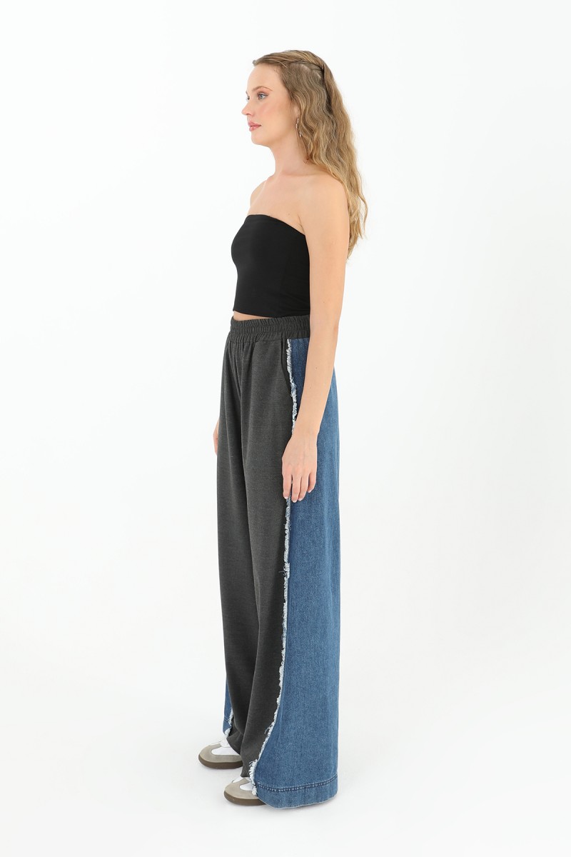 Kadın Yanları Kot Detaylı Geniş Paça Pantolon - 31982PNT Kadın Yanları Kot Detaylı Geniş Paça Pantolon - 31982PNT