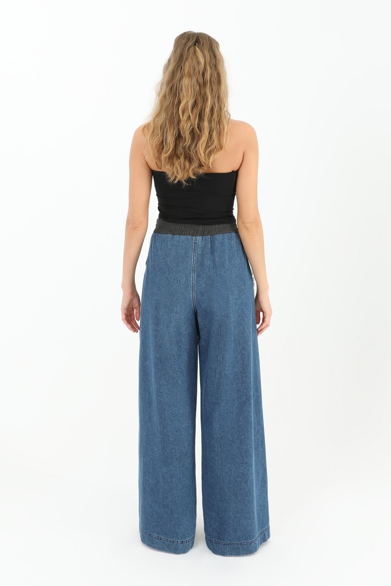 Kadın Yanları Kot Detaylı Geniş Paça Pantolon - 31982PNT Kadın Yanları Kot Detaylı Geniş Paça Pantolon - 31982PNT