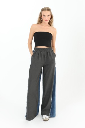Kadın Yanları Kot Detaylı Geniş Paça Pantolon - 31982PNT Kadın Yanları Kot Detaylı Geniş Paça Pantolon - 31982PNT
