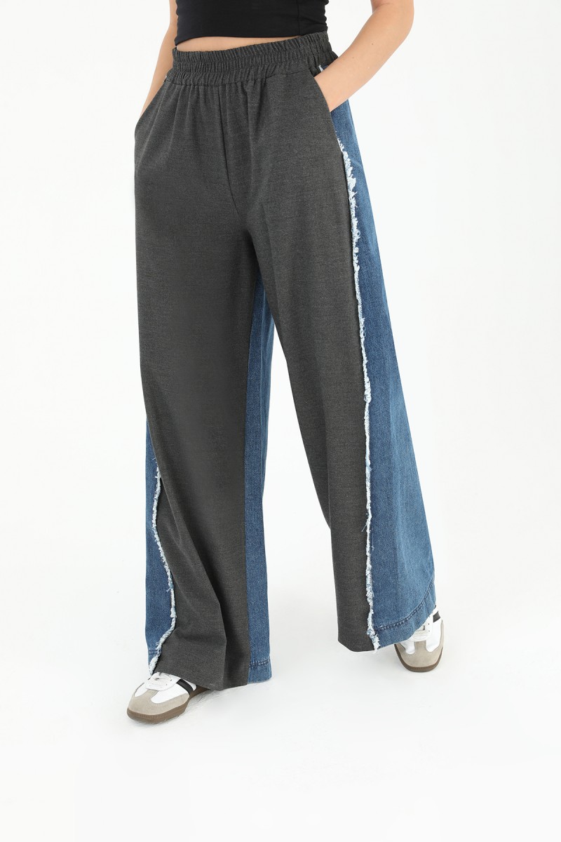 Kadın Yanları Kot Detaylı Geniş Paça Pantolon - 31982PNT Kadın Yanları Kot Detaylı Geniş Paça Pantolon - 31982PNT