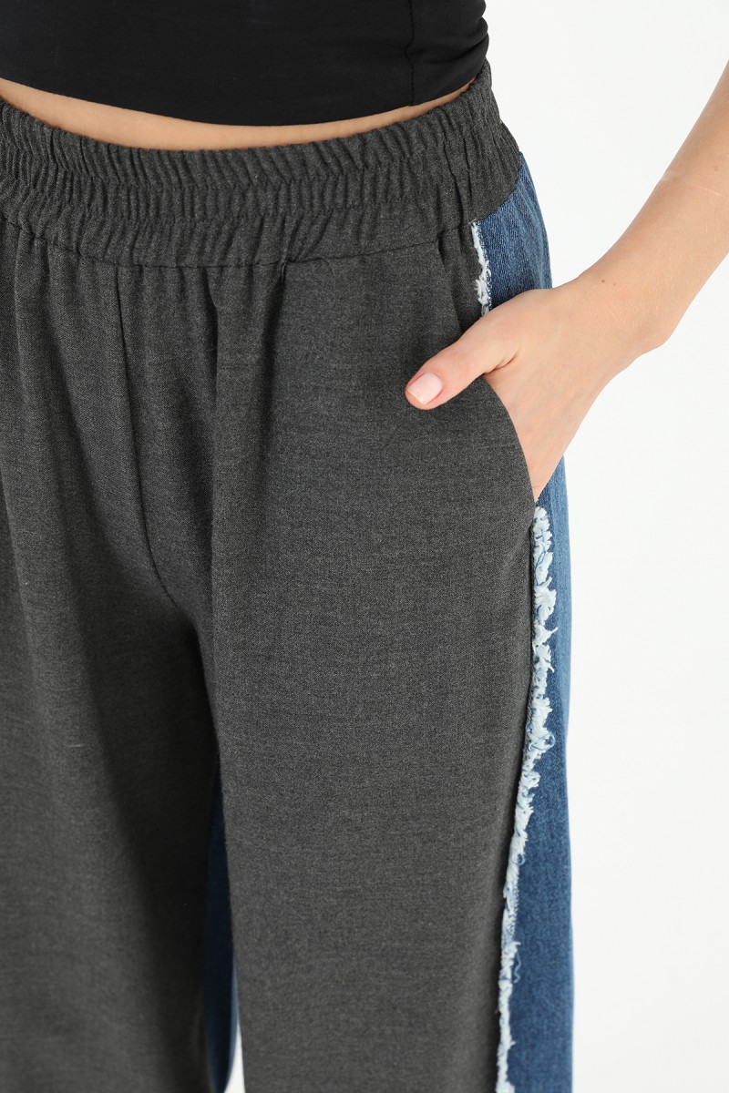 Kadın Yanları Kot Detaylı Geniş Paça Pantolon - 31982PNT Kadın Yanları Kot Detaylı Geniş Paça Pantolon - 31982PNT