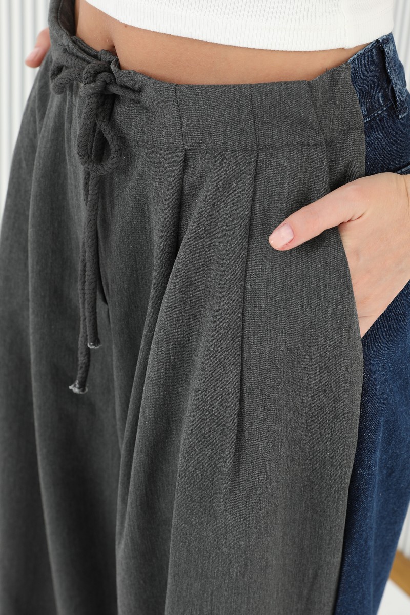 Kadın Arkası Kot Önü Triko Geçişli Geniş Paça Pantolon - 31991PNT Kadın Arkası Kot Önü Triko Geçişli Geniş Paça Pantolon - 31991PNT