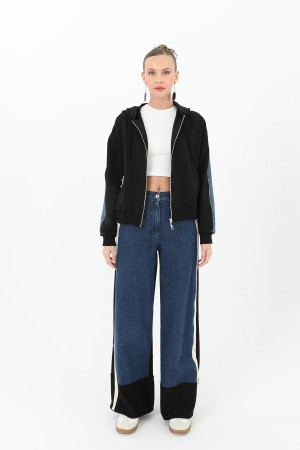 Kadın Paça Triko Detaylı Geniş Paça Kot Pantolon - 31994PNT Kadın Paça Triko Detaylı Geniş Paça Kot Pantolon - 31994PNT