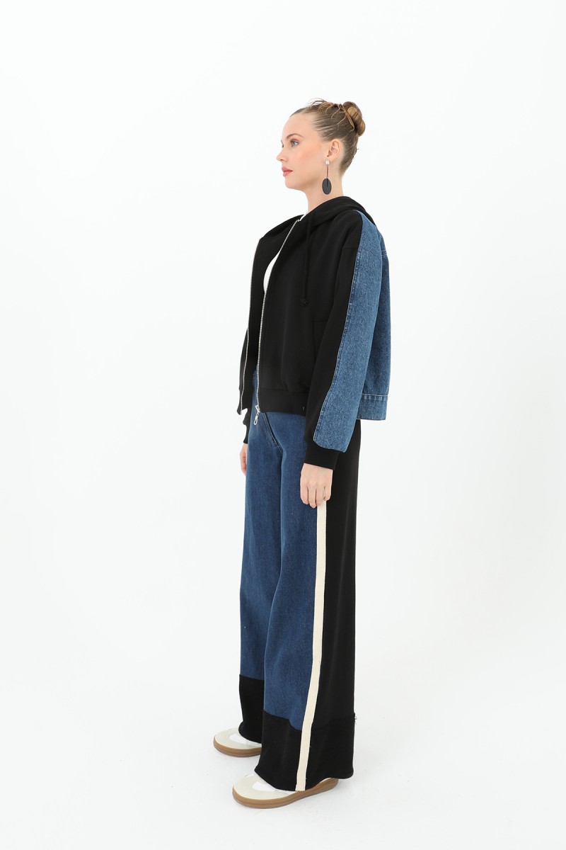 Kadın Paça Triko Detaylı Geniş Paça Kot Pantolon - 31994PNT Kadın Paça Triko Detaylı Geniş Paça Kot Pantolon - 31994PNT