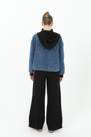 Kadın Paça Triko Detaylı Geniş Paça Kot Pantolon - 31994PNT Kadın Paça Triko Detaylı Geniş Paça Kot Pantolon - 31994PNT