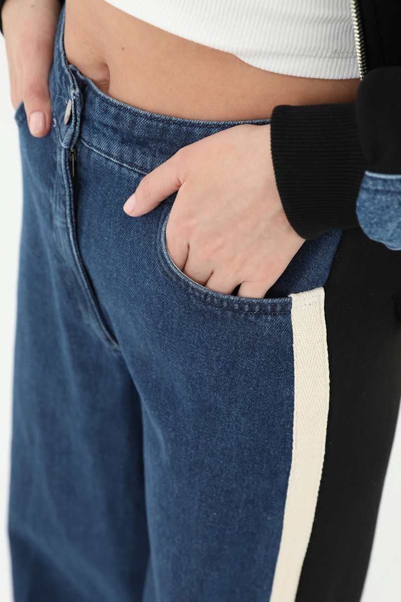 Kadın Paça Triko Detaylı Geniş Paça Kot Pantolon - 31994PNT Kadın Paça Triko Detaylı Geniş Paça Kot Pantolon - 31994PNT