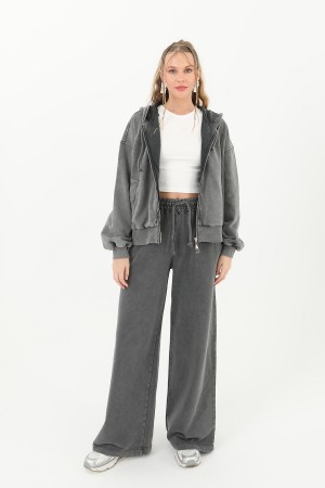 Kadın Beli Lastikli Eskitme Geniş Paça Pantolon- 32066PNT Kadın Beli Lastikli Eskitme Geniş Paça Pantolon- 32066PNT
