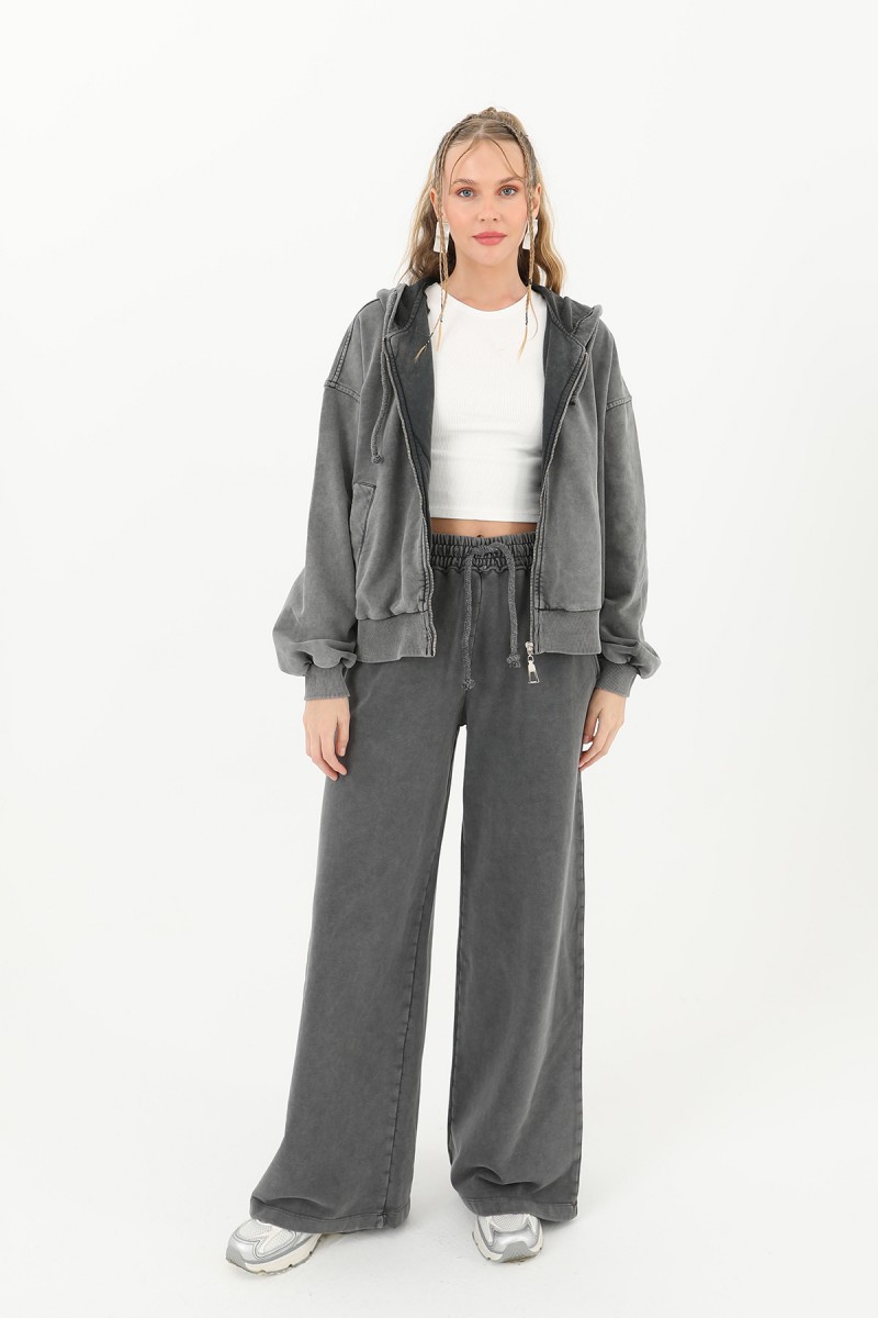 Kadın Beli Lastikli Eskitme Geniş Paça Pantolon- 32066PNT Kadın Beli Lastikli Eskitme Geniş Paça Pantolon- 32066PNT