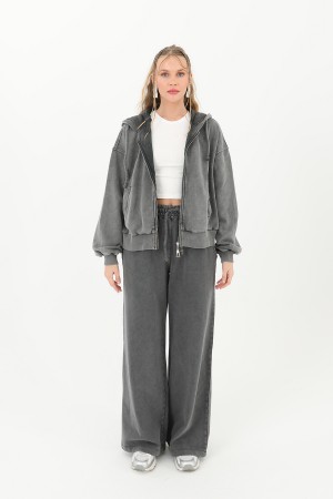 Kadın Beli Lastikli Eskitme Geniş Paça Pantolon- 32066PNT Kadın Beli Lastikli Eskitme Geniş Paça Pantolon- 32066PNT