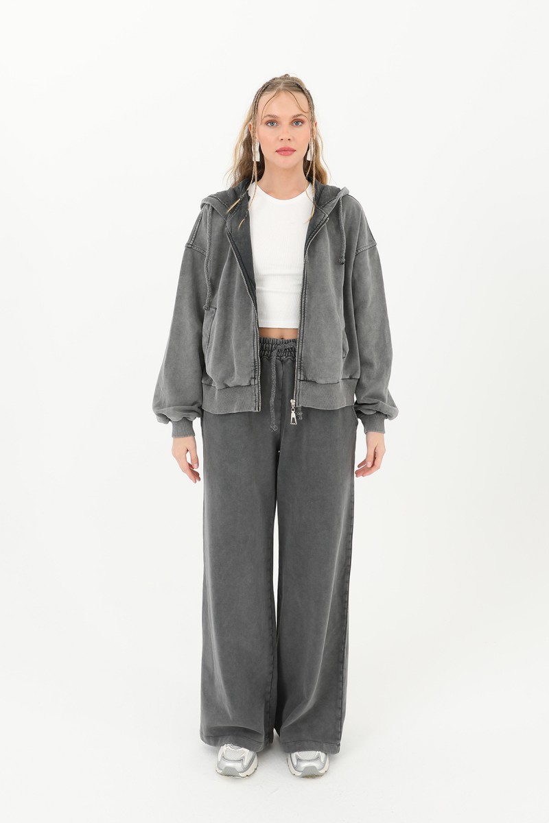 Kadın Beli Lastikli Eskitme Geniş Paça Pantolon- 32066PNT Kadın Beli Lastikli Eskitme Geniş Paça Pantolon- 32066PNT