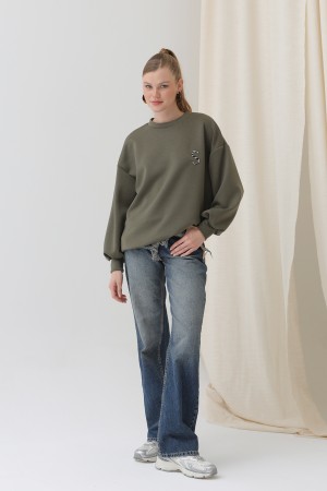 Kadın Arkası Leopar Detaylı Sweatshirt-32112SWT Kadın Arkası Leopar Detaylı Sweatshirt-32112SWT