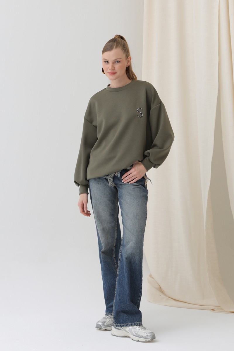 Kadın Arkası Leopar Detaylı Sweatshirt-32112SWT Kadın Arkası Leopar Detaylı Sweatshirt-32112SWT