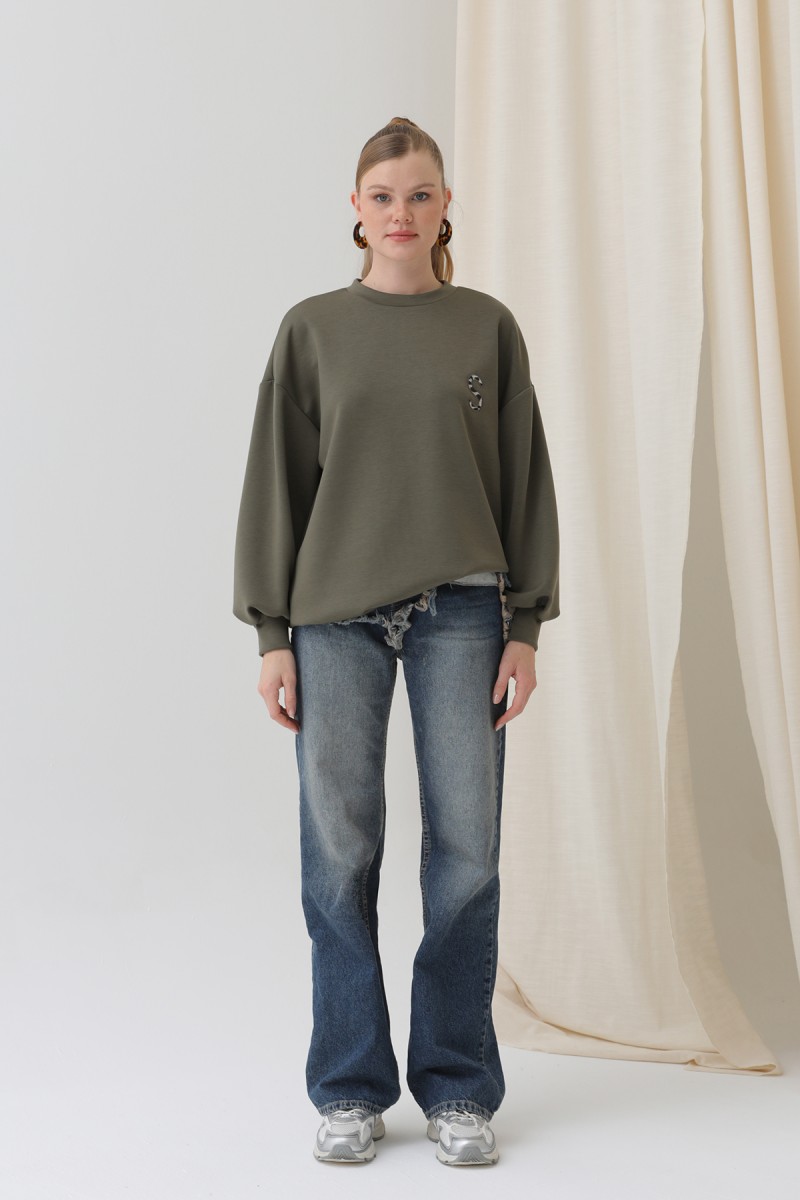 Kadın Arkası Leopar Detaylı Sweatshirt-32112SWT Kadın Arkası Leopar Detaylı Sweatshirt-32112SWT