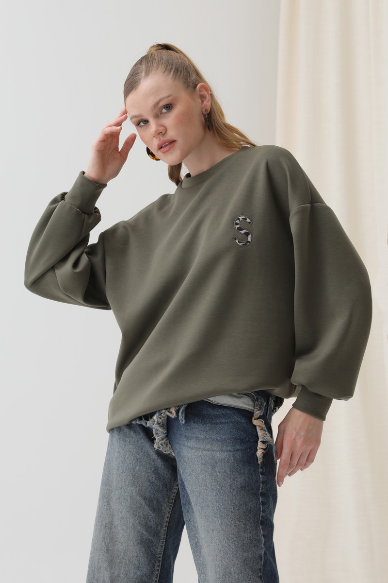 Kadın Arkası Leopar Detaylı Sweatshirt-32112SWT Kadın Arkası Leopar Detaylı Sweatshirt-32112SWT